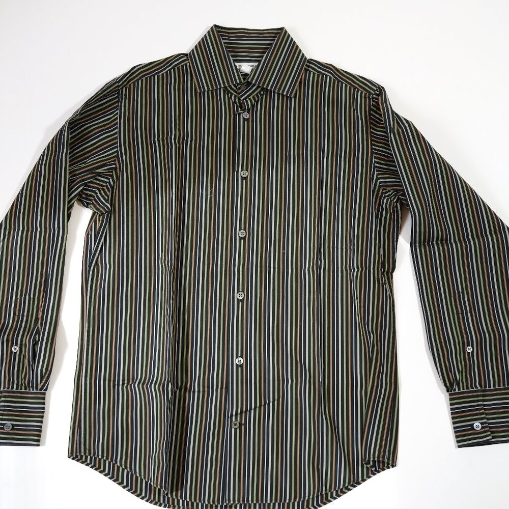 Banana Republic Button Down Dress Shirt Vertical Stripes Green Pre-Owned